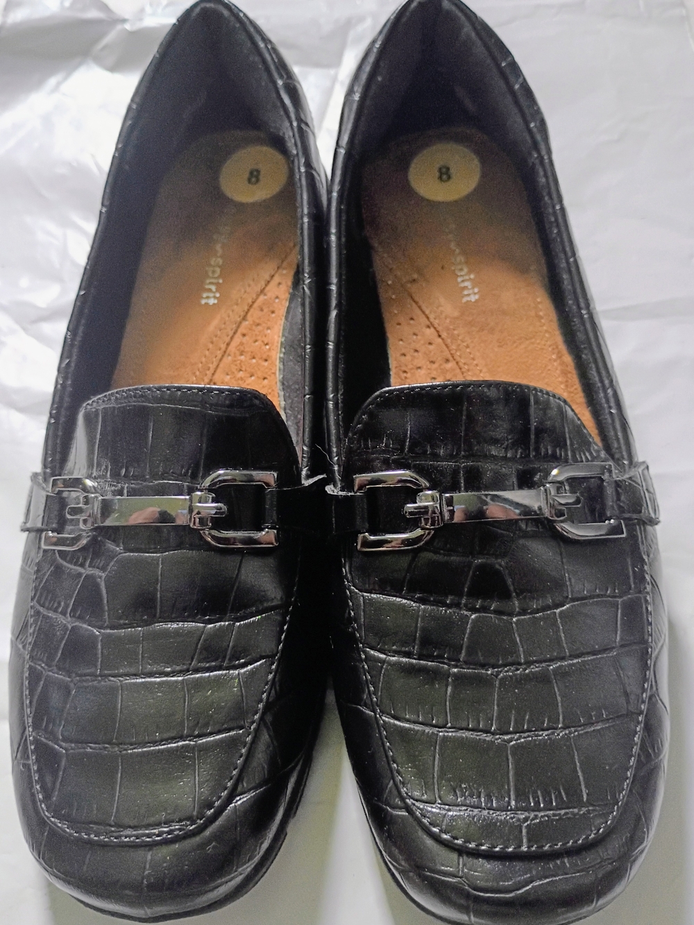 Esprit Women’s Black Croc-Embossed Loafers - Size 8